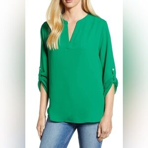 Everleigh Roll Tab Sleeve Pullover L Large Relax Fit V Neck